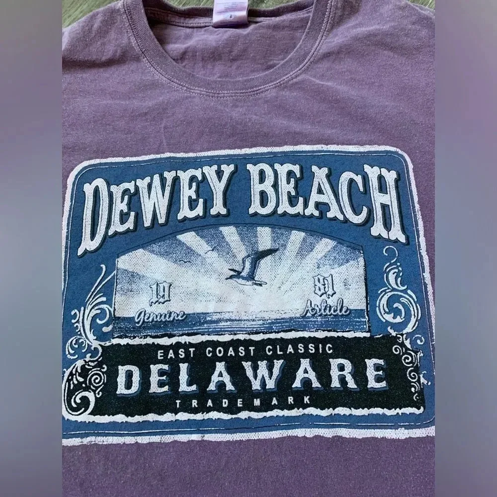 VTG Dewey Beach Delaware Graphic T-shirt Purple Blue White Size XL 1981 - Picture 4 of 6